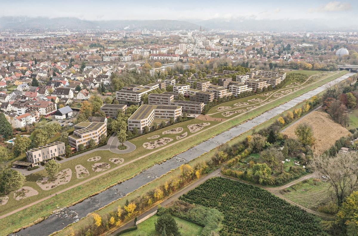 Visualisierung des neuen Baugebiets an der Dreisam