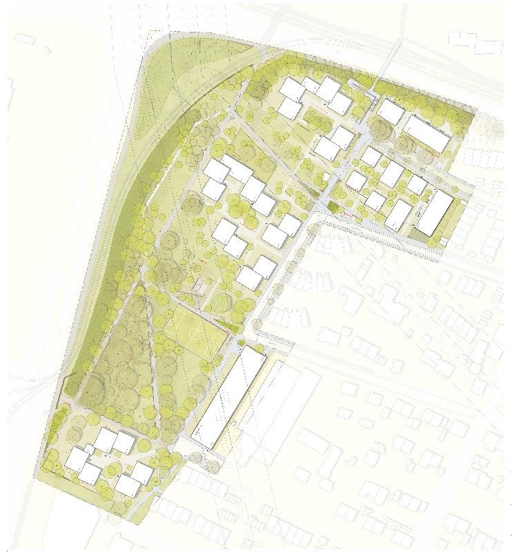 Lageplan mit Grünflächen und Gebäuden