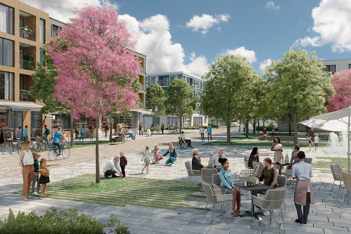 Zentraler Marktplatz im Holzmodell