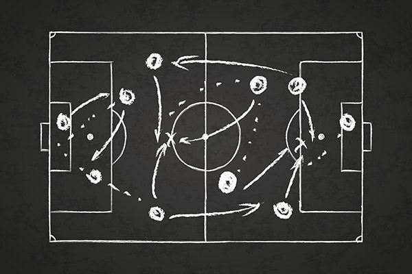 Fußball-Strategie auf Tafel