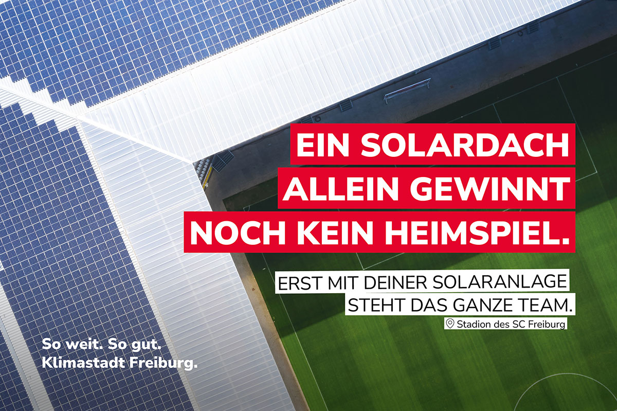 Zwei Männer im Gespräch mit dem Claim: Übers Wetter reden ist kein Klimaschutz. Deshalb sorgen meine Nachbar*innen und ich für gutes Klima im Quartier.