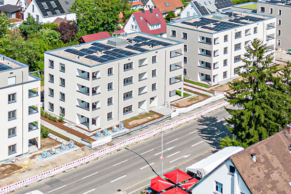 Vier Neubaugebäude mit insgesamt 67 Wohnungen enstehen durch die Freiburger Stadtbau an der Elsässer Straße / Obere Lache