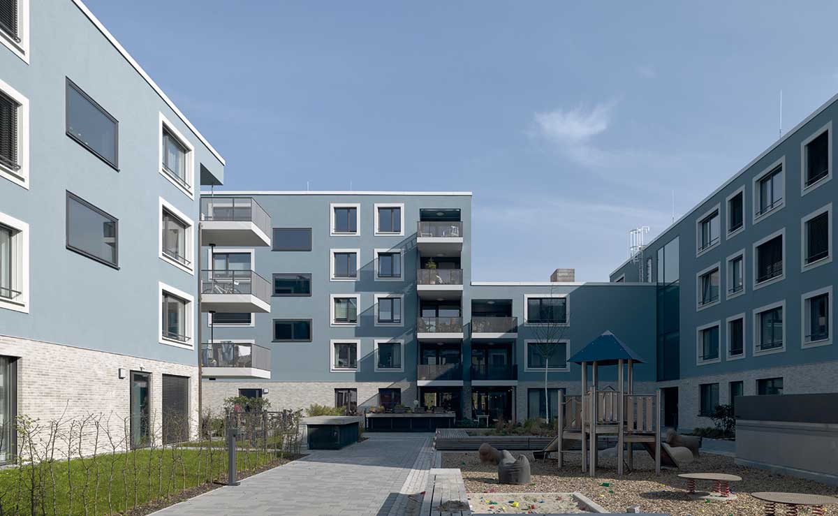 Das Farb- und Materialkonzept nimmt direkten Bezug auf die Fassaden des Nachbarviertels„Wiehre“.
