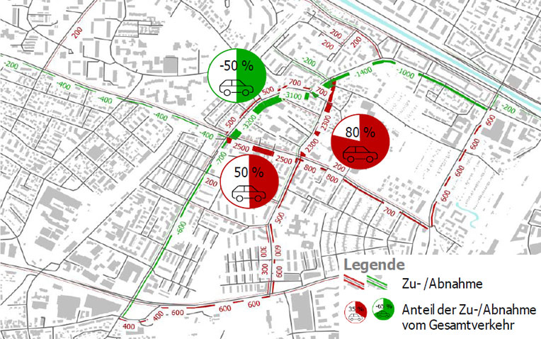 Übersichtsplan Vekehrszunahme und -abnahme