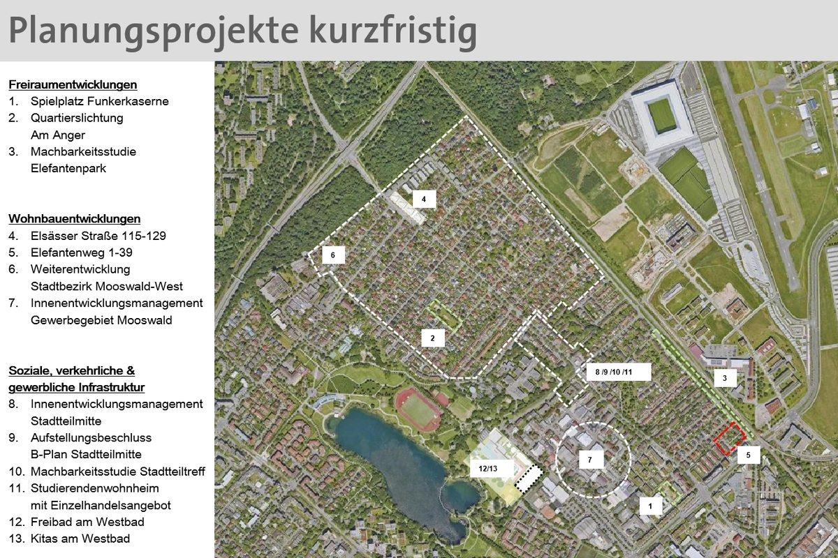 Planungsprojekte „Kurzfristige Prioritäten“ des städtebaulichen Rahmenkonzepts „Stadtteil Mooswald“ Planungsprojekte „Kurzfristige Prioritäten“ des städtebaulichen Rahmenkonzepts „Stadtteil Mooswald“