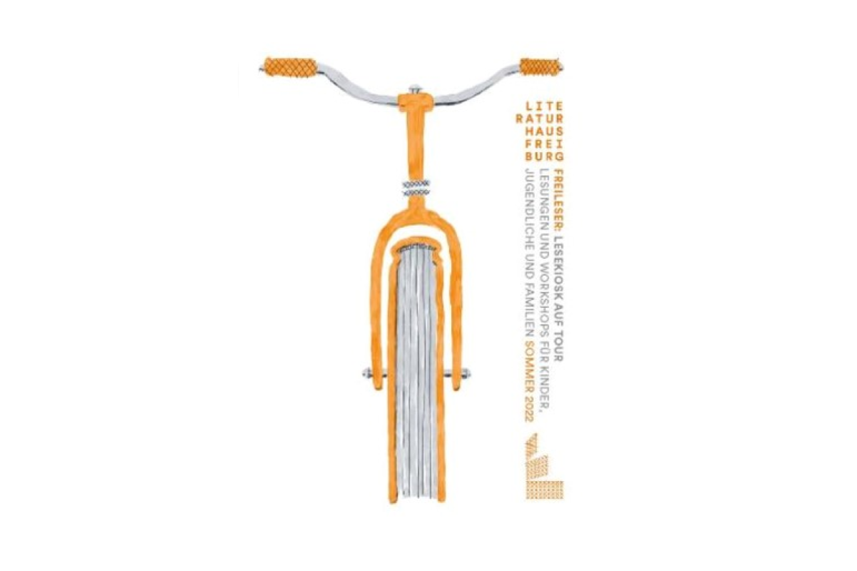 Grafik mit einem Buch als Vorderrad eines Fahrrads