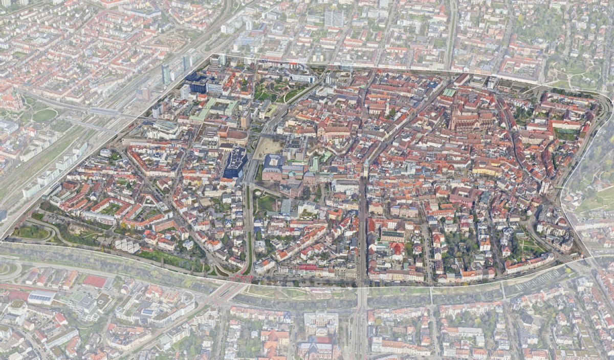 Projektgebiet Innenstadt, Luftbild: Stadt Freiburg Luftbild der Innenstadt von Freiburg mit Umgrenzung des Altstadbereiches