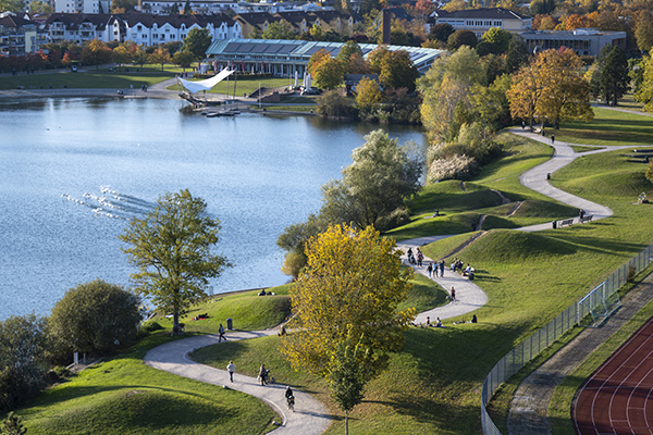 Parkanlagen Blick vom Seepark Turm auf den Seepark