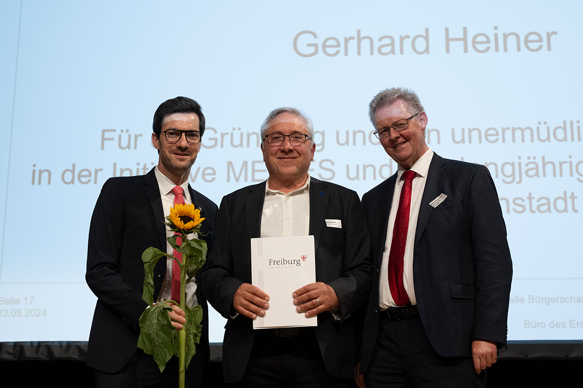 Gerhard Heiner mit OB Horn und EBM von Kirchbach