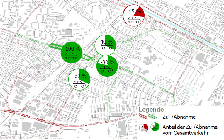 Übersichtsplan Vekehrszunahme und -abnahme