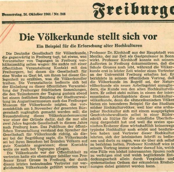 Freiburger Tagblatt vom 26. Oktober 1962, Foto: Archiv MNM.